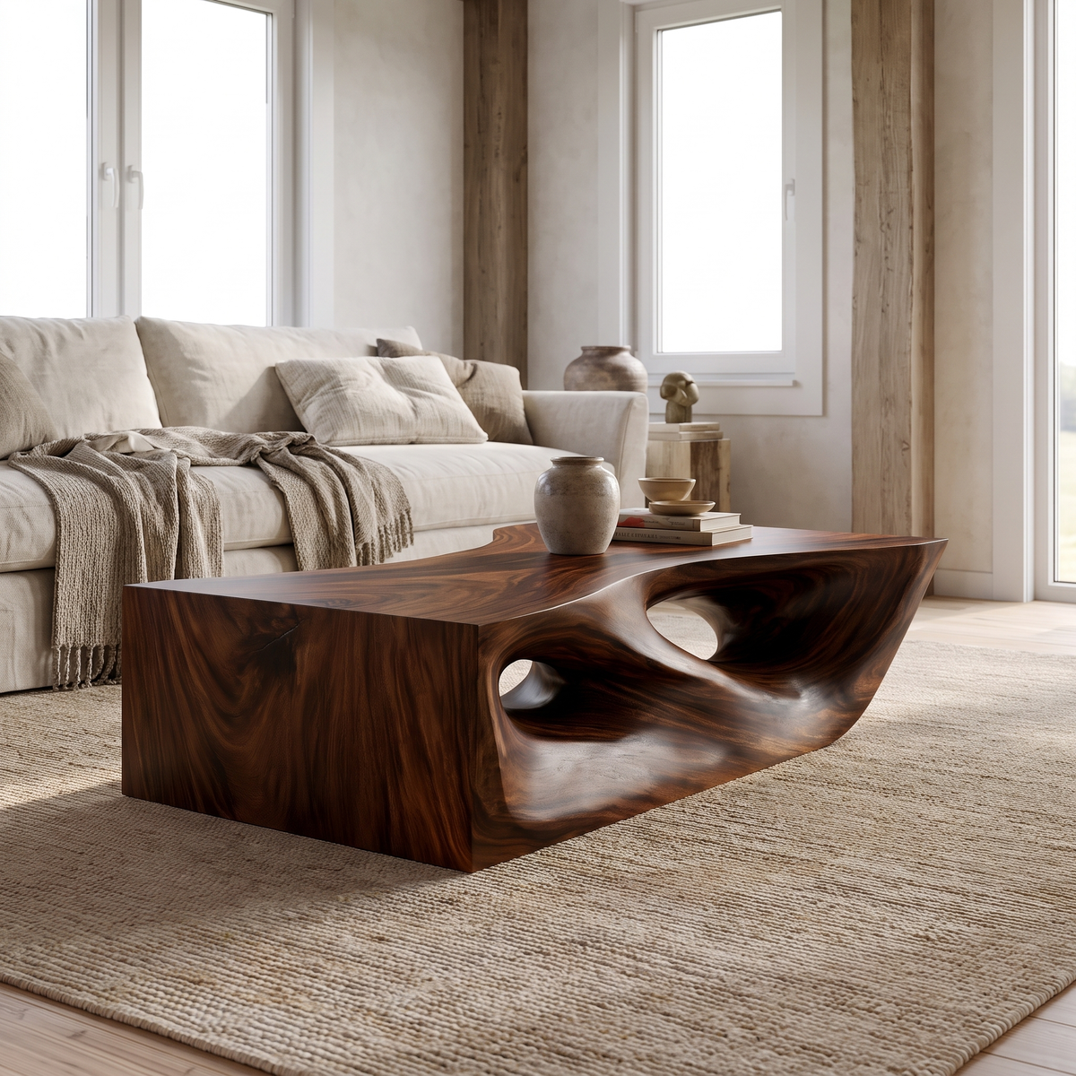 Orren Sculpted Solid Wood Coffee Table Dark Walnut - Timberustic Coffee Table