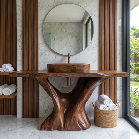 Orvella Rootform Solid Wood Freestanding Bathroom Vanity SPA120255 Brown - Timberustic Freestanding Bathroom Vanity