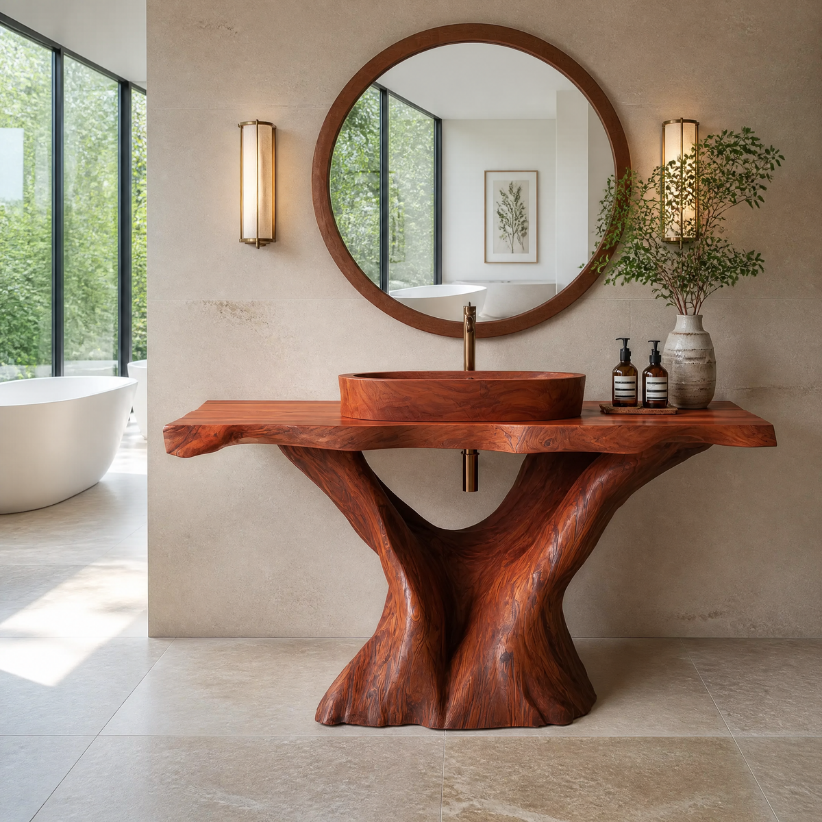 Orvella Rootform Solid Wood Freestanding Bathroom Vanity SPA120255 Mahogany - Timberustic Freestanding Bathroom Vanity