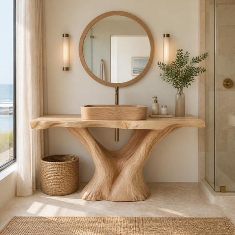 Orvella Rootform Solid Wood Freestanding Bathroom Vanity SPA120255 Natural Oak - Timberustic Freestanding Bathroom Vanity
