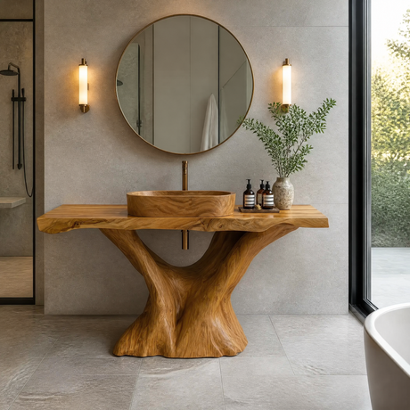 Orvella Rootform Solid Wood Freestanding Bathroom Vanity SPA120255 Teak - Timberustic Freestanding Bathroom Vanity