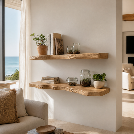 Orvino Live Edge Solid Wood Floating Shelf SPA369492 — Natural Oak