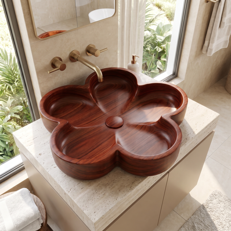 Petalara Handcrafted Solid Wood Flower Vessel Sink Mahogany - Timberustic Vessel Sinks