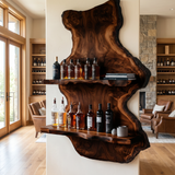 Ravello Live Edge Solid Wood Floating Wine Shelf Dark Walnut - Timberustic Floating Wine Shelf