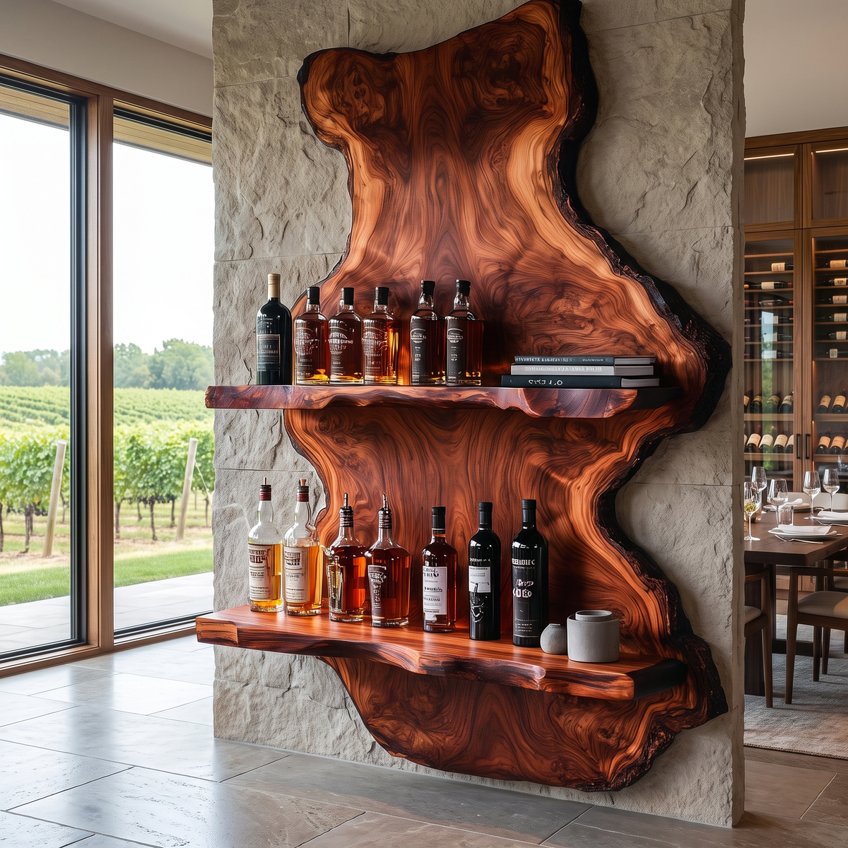 Ravello Live Edge Solid Wood Floating Wine Shelf Mahogany - Timberustic Floating Wine Shelf