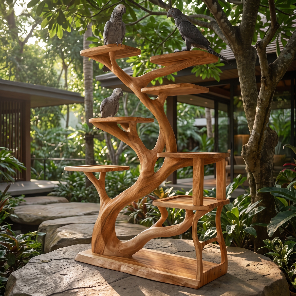 Ravencrest Handcrafted Tree Branch Parrot Stand Teak - Timberustic Tree Branch Parrot Stand