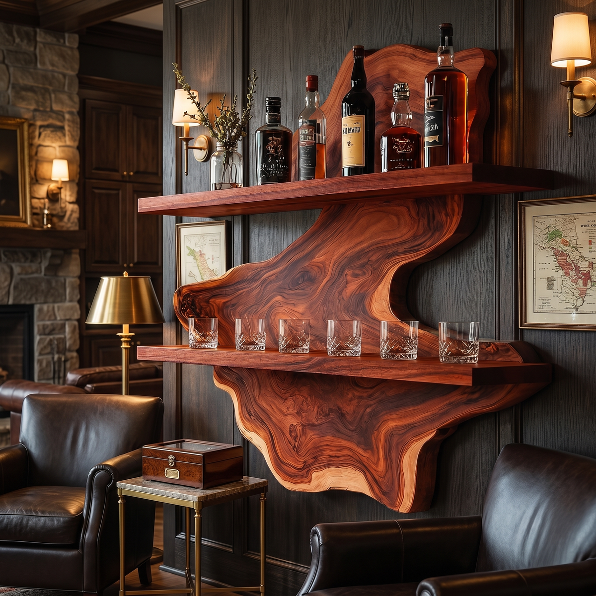 Ravencrest Live Edge Handcrafted Floating Wine Shelf SPA058902 Mahogany - Timberustic Floating Wine Shelf