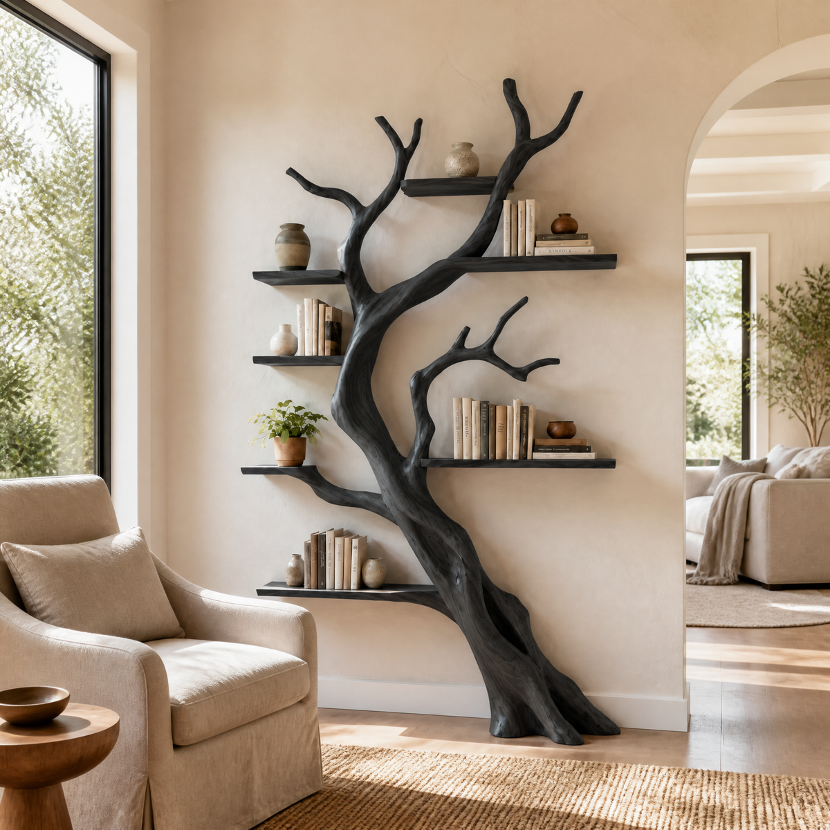 Ravenshade Handcrafted Solid Wood Tree Bookshelf Black - Timberustic Tree Bookshelf