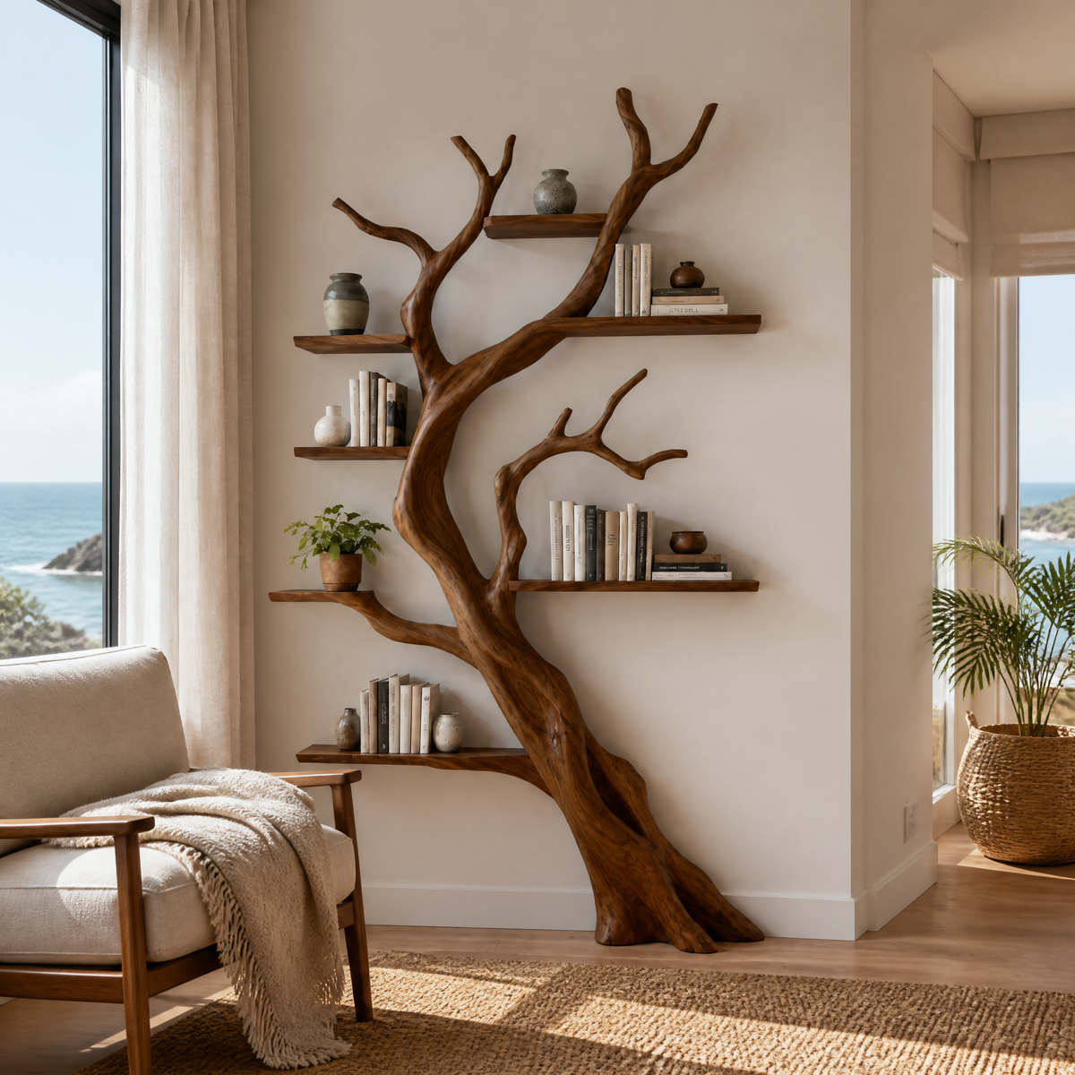 Ravenshade Handcrafted Solid Wood Tree Bookshelf Brown - Timberustic Tree Bookshelf