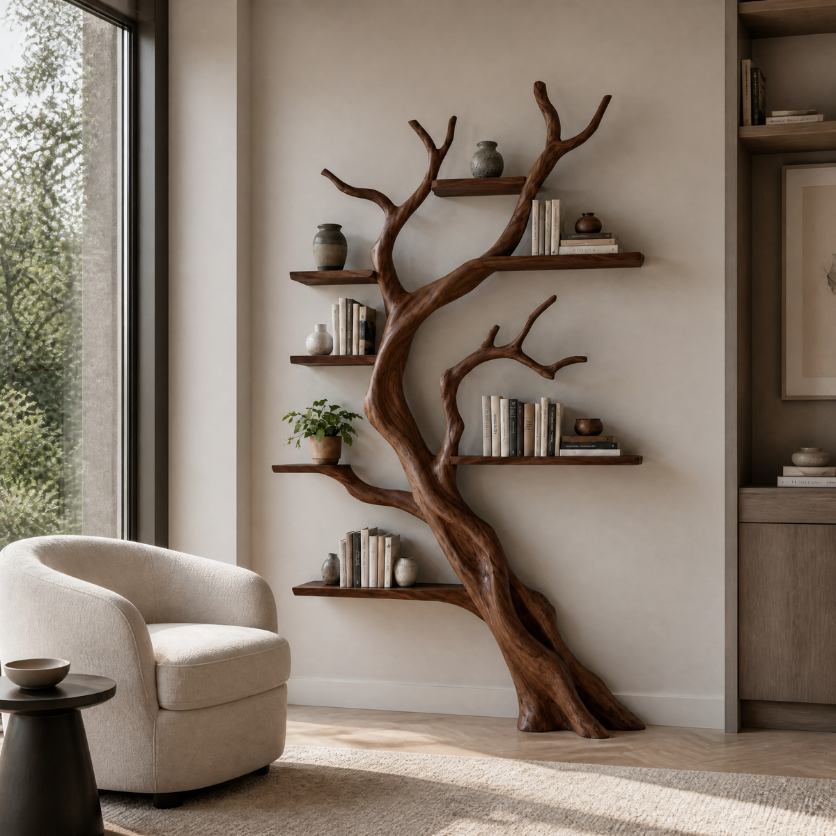Ravenshade Handcrafted Solid Wood Tree Bookshelf Dark Walnut - Timberustic Tree Bookshelf