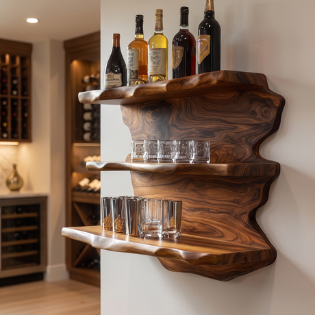 Rivenshade Live Edge Handcrafted Floating Wine Shelf SPA548741 Brown - Timberustic Floating Wine Shelf