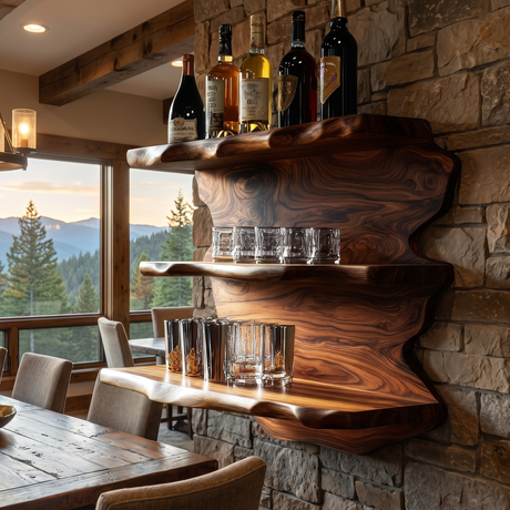 Rivenshade Live Edge Handcrafted Floating Wine Shelf SPA548741 Dark Walnut - Timberustic Floating Wine Shelf