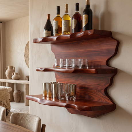 Rivenshade Live Edge Handcrafted Floating Wine Shelf SPA548741 Mahogany - Timberustic Floating Wine Shelf