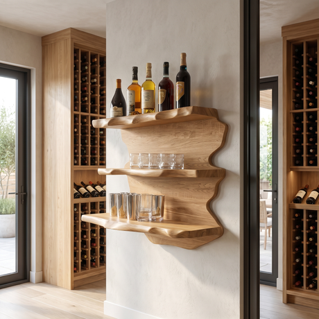 Rivenshade Live Edge Handcrafted Floating Wine Shelf SPA548741 Natural Oak - Timberustic Floating Wine Shelf
