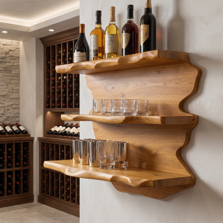 Rivenshade Live Edge Handcrafted Floating Wine Shelf SPA548741 Teak - Timberustic Floating Wine Shelf