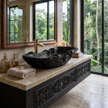 Rivermist Handcrafted Solid Wood Vessel Sink Black - Timberustic Vessel Sinks