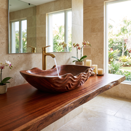 Rivermist Handcrafted Solid Wood Vessel Sink Mahogany - Timberustic Vessel Sinks