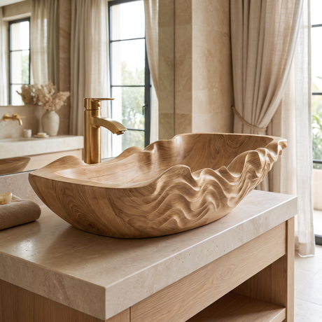 Rivermist Handcrafted Solid Wood Vessel Sink Natural Oak - Timberustic Vessel Sinks