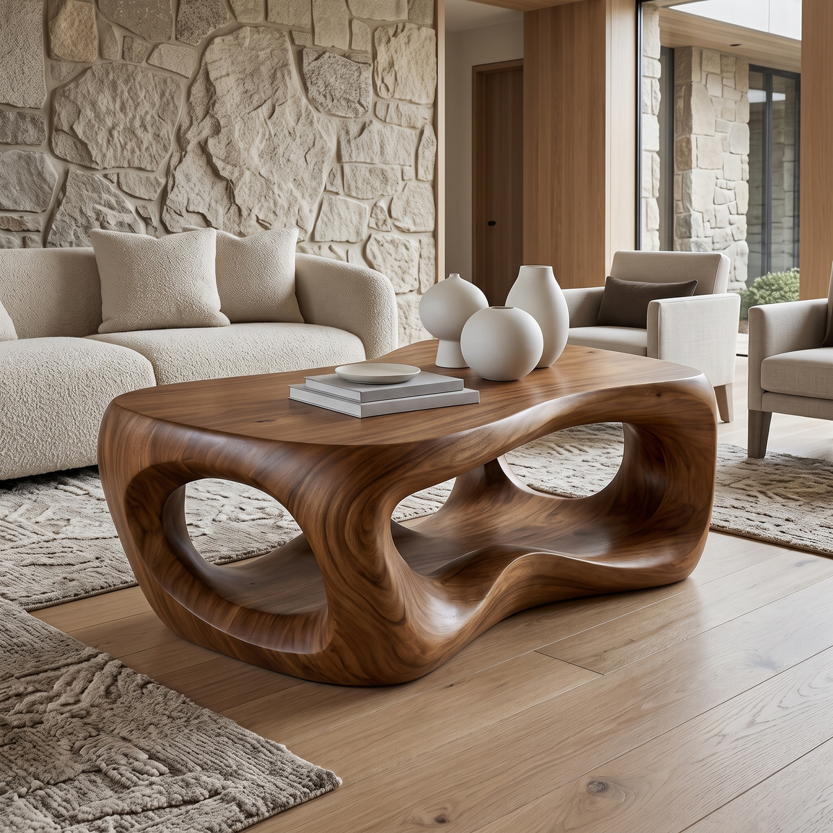 Rovelle Sculpted Solid Wood Coffee Table Brown - Timberustic Coffee Table