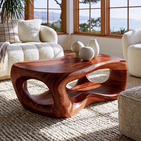 Rovelle Sculpted Solid Wood Coffee Table Mahogany - Timberustic Coffee Table