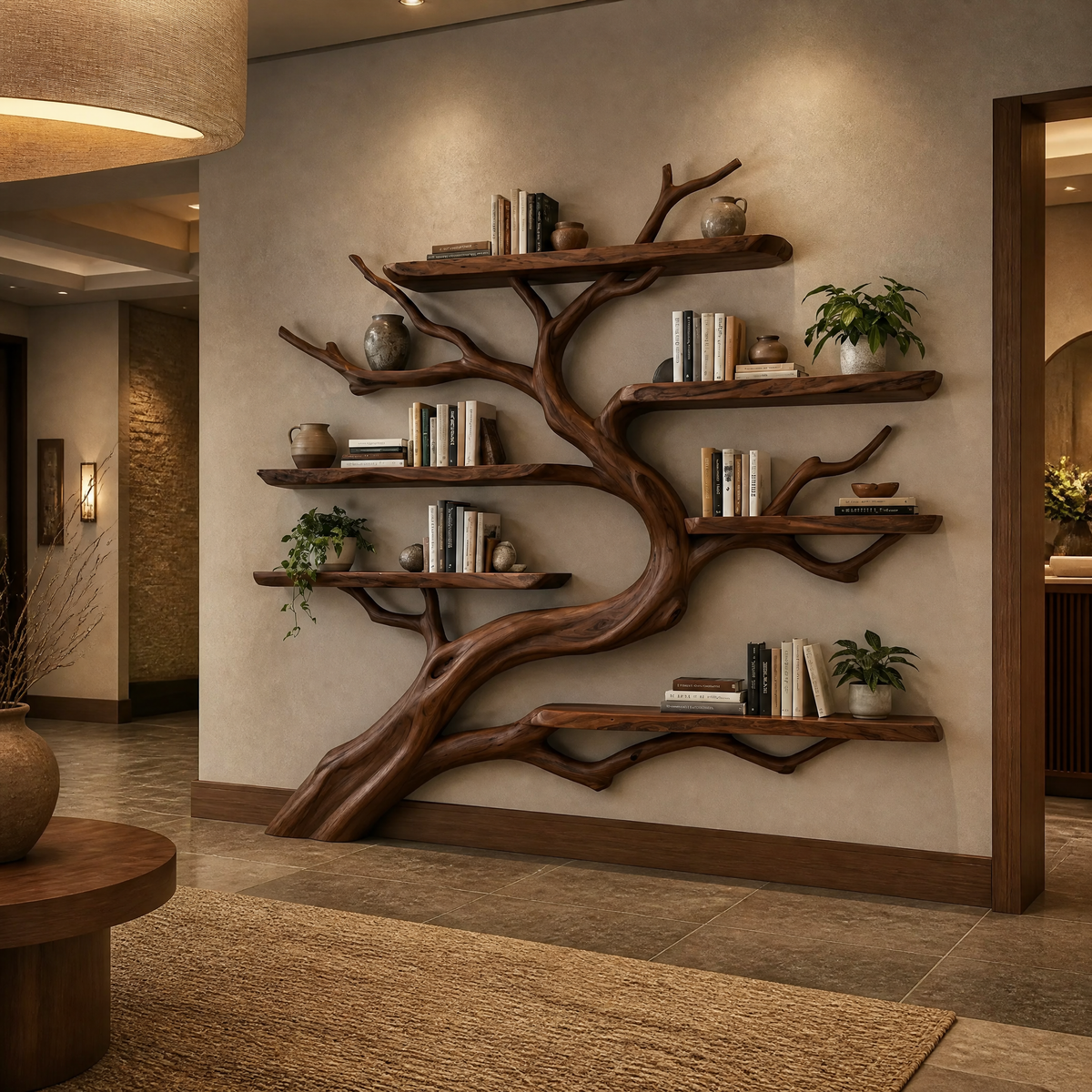 Seabranch Handcrafted Solid Wood Tree Bookshelf Dark Walnut - Timberustic Tree Bookshelf