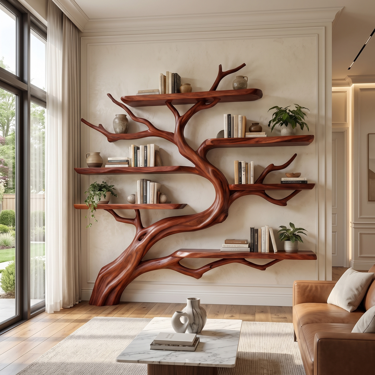 Seabranch Handcrafted Solid Wood Tree Bookshelf Mahogany - Timberustic Tree Bookshelf