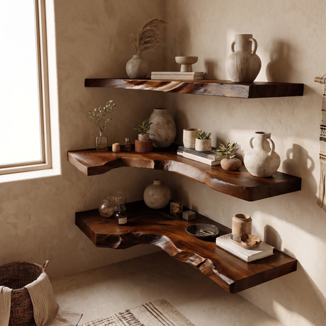 Selvara Live Edge Solid Wood Floating Shelf SPA302302 Dark Walnut - Timberustic Floating Shelf