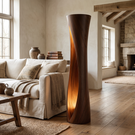Seravyn Sculpted Curved Integrated LED Wood Floor Lamp Dark Walnut - Timberustic Floor Lamp