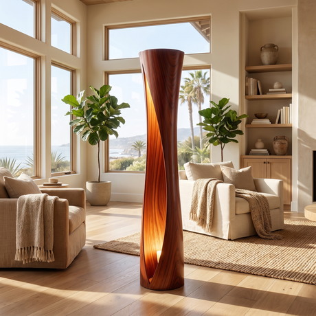 Seravyn Sculpted Curved Integrated LED Wood Floor Lamp Mahogany - Timberustic Floor Lamp