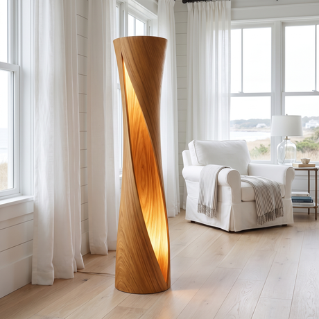 Seravyn Sculpted Curved Integrated LED Wood Floor Lamp Teak - Timberustic Floor Lamp