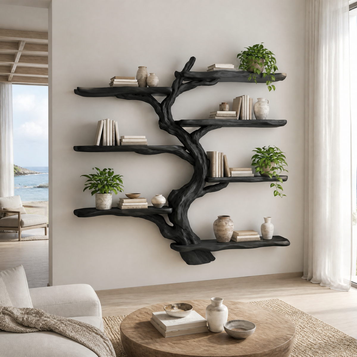 Shadowgrove Handcrafted Solid Wood Floating Tree Bookshelf Black - Timberustic Floating Tree Bookshelf