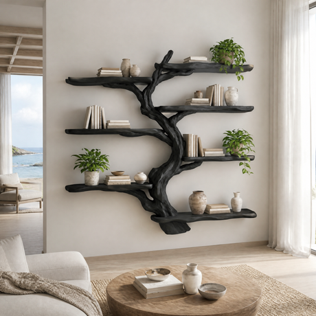 Shadowgrove Handcrafted Solid Wood Floating Tree Bookshelf Black - Timberustic Floating Tree Bookshelf