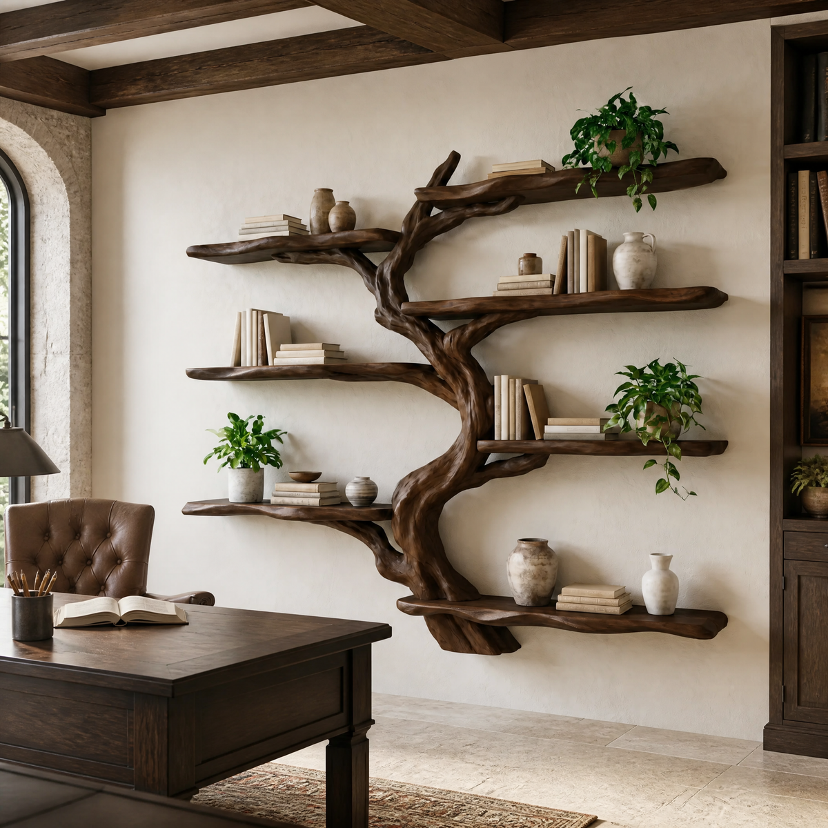 Shadowgrove Handcrafted Solid Wood Floating Tree Bookshelf Dark Walnut - Timberustic Floating Tree Bookshelf