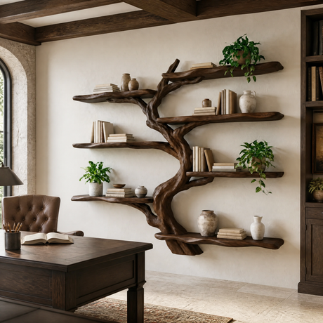 Shadowgrove Handcrafted Solid Wood Floating Tree Bookshelf Dark Walnut - Timberustic Floating Tree Bookshelf