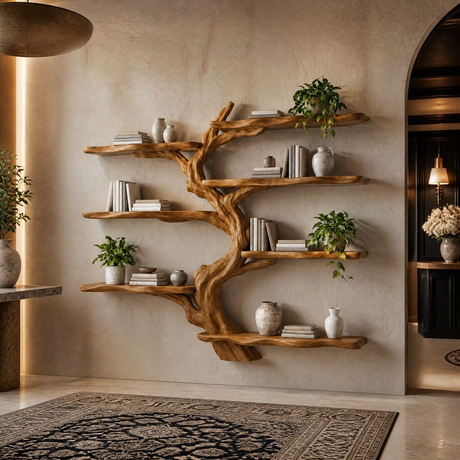 Shadowgrove Handcrafted Solid Wood Floating Tree Bookshelf Teak - Timberustic Floating Tree Bookshelf