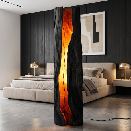 Solvaryn Sculpted Live Edge Integrated LED Wood Floor Lamp Black - Timberustic Floor Lamp
