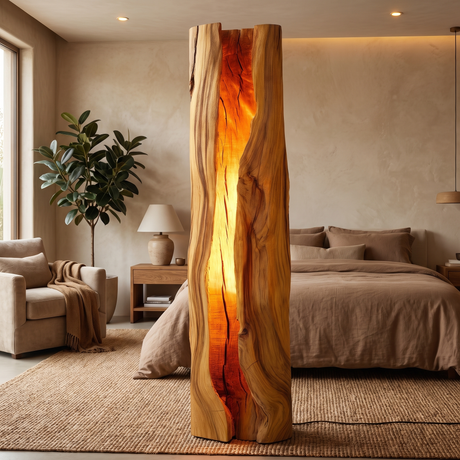 Solvaryn Sculpted Live Edge Integrated LED Wood Floor Lamp Teak - Timberustic Floor Lamp