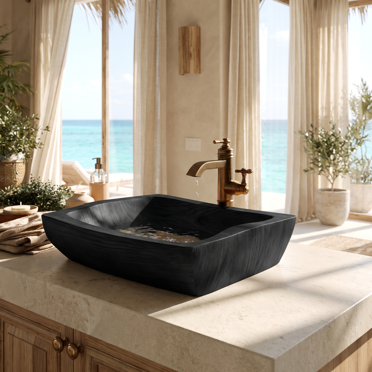 Stoneharbor Handcrafted Solid Wood Vessel Sink Black - Timberustic Vessel Sinks