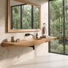 Sylavyn Sculpted Slab Handcrafted Floating Bathroom Vanity with Integrated Sink Natural Oak - Timberustic Floating Bathroom Vanity with Integrated Sink