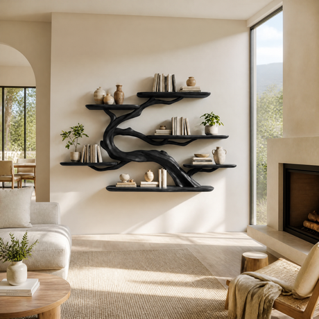 Sylvara Handcrafted Solid Wood Floating Tree Bookshelf Black - Timberustic Floating Tree Bookshelf