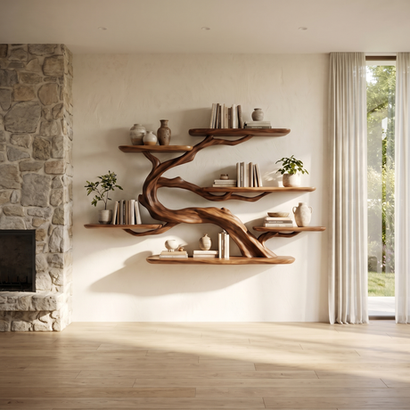 Sylvara Handcrafted Solid Wood Floating Tree Bookshelf Brown - Timberustic Floating Tree Bookshelf