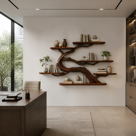 Sylvara Handcrafted Solid Wood Floating Tree Bookshelf Dark Walnut - Timberustic Floating Tree Bookshelf