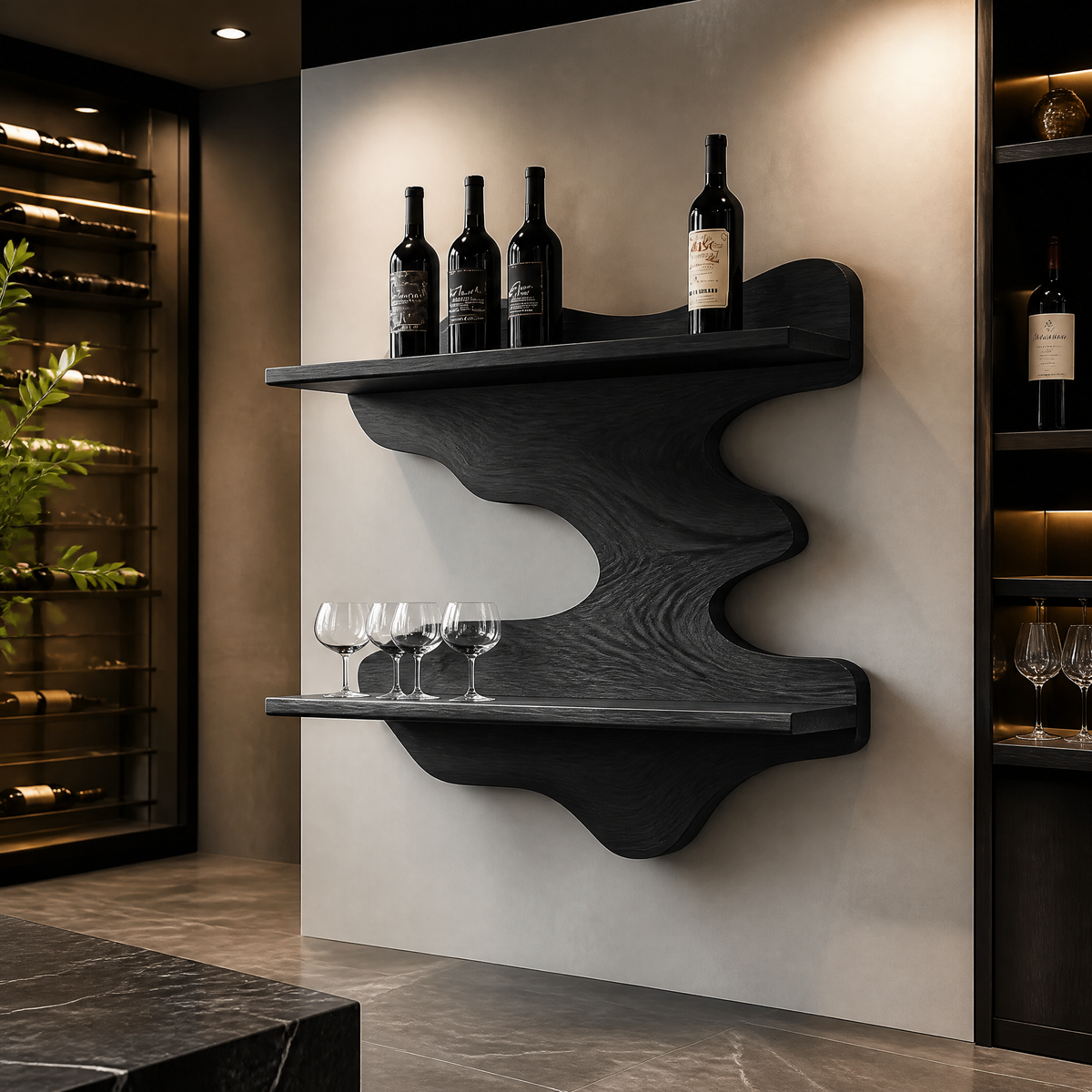 Sylvaren Live Edge Handcrafted Floating Wine Shelf SPA247810 Black - Timberustic Floating Wine Shelf