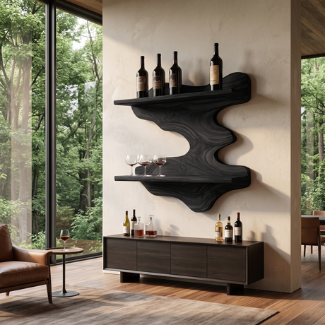 Sylvaren Live Edge Handcrafted Floating Wine Shelf SPA247810 Black - Timberustic Floating Wine Shelf