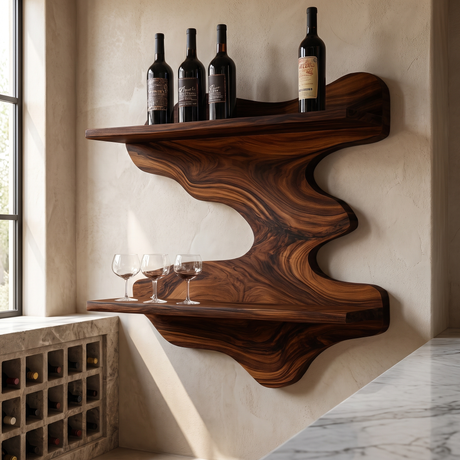 Sylvaren Live Edge Handcrafted Floating Wine Shelf SPA247810 Dark Walnut - Timberustic Floating Wine Shelf