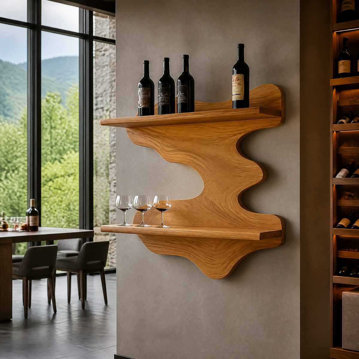 Sylvaren Live Edge Handcrafted Floating Wine Shelf SPA247810 Teak - Timberustic Floating Wine Shelf