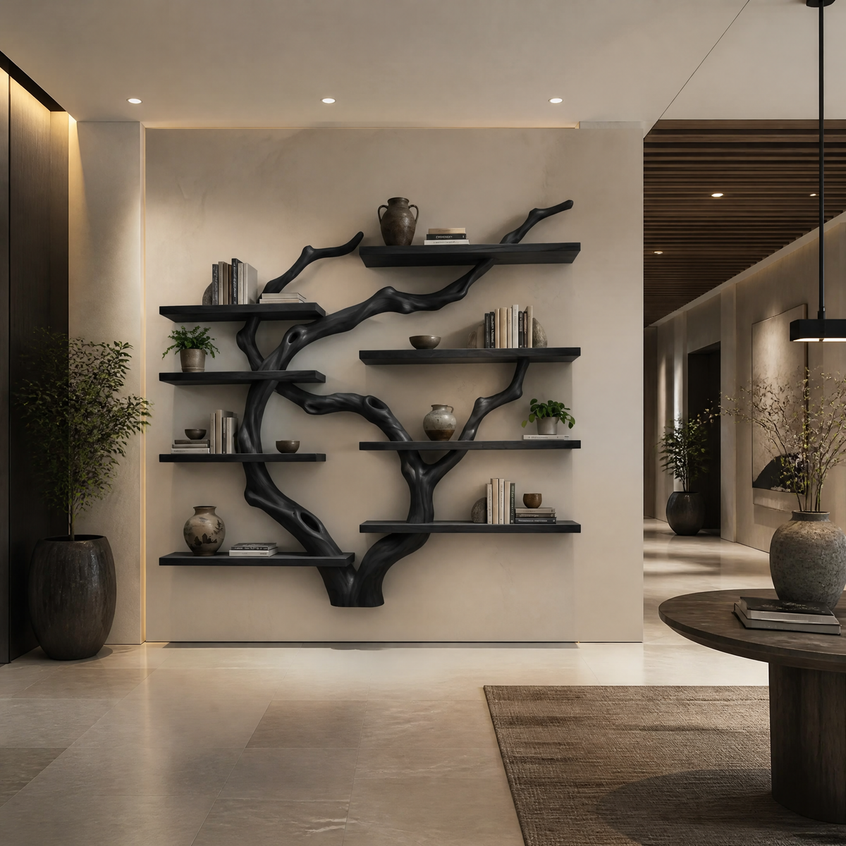 Sylvaris Handcrafted Solid Wood Floating Tree Bookshelf Black - Timberustic Floating Tree Bookshelf