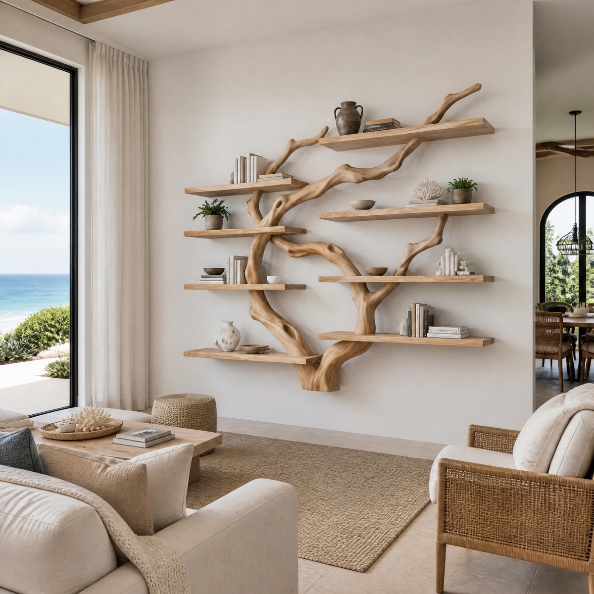Sylvaris Handcrafted Solid Wood Floating Tree Bookshelf Natural Oak - Timberustic Floating Tree Bookshelf