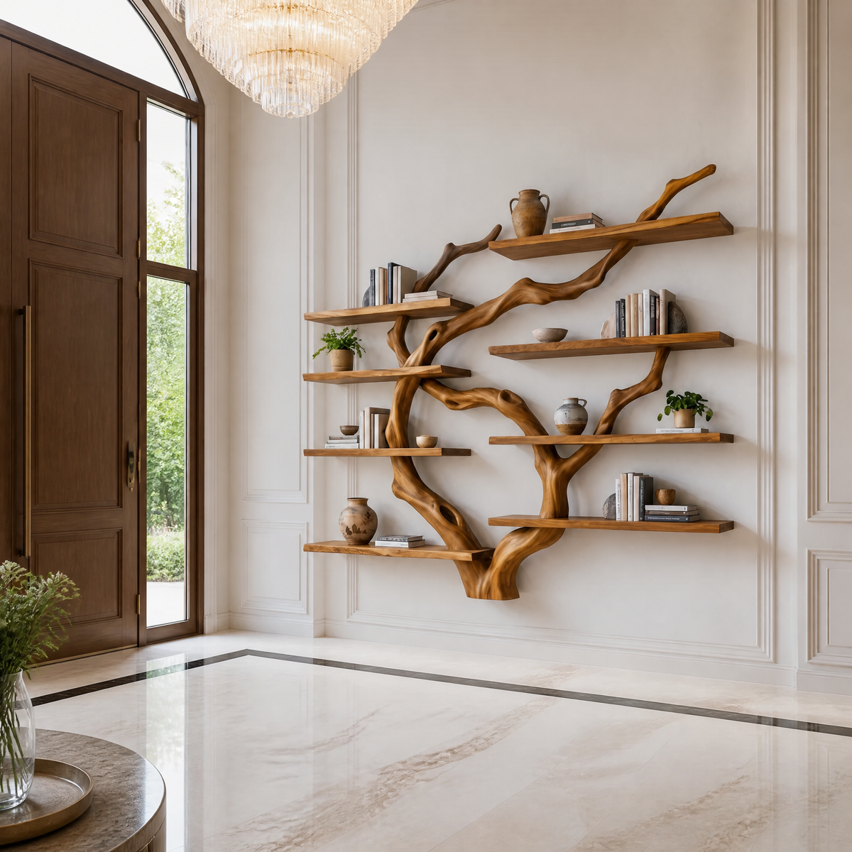 Sylvaris Handcrafted Solid Wood Floating Tree Bookshelf Teak - Timberustic Floating Tree Bookshelf