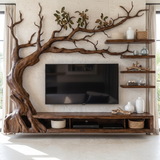 Sylvaris Handcrafted Solid Wood Tree TV Console Brown - Timberustic TV Console with Tree Shelf